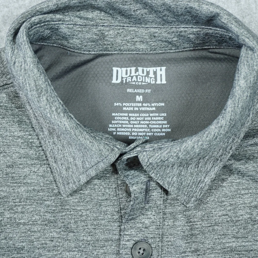 Duluth Trading Co Mens Medium Gray Relaxed Fit Zip Pocket Performance Polo Shirt
